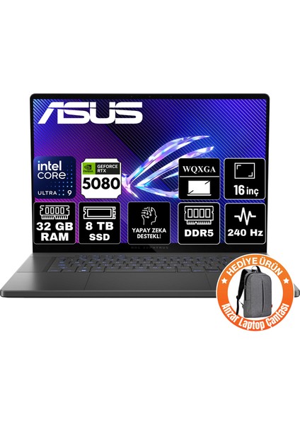 Rog Zephyrus G16 Intel Core Ultra 9 285H 32GB 8tb SSD RTX5080 Windows 11 Home 16" Wqxga Taşınabilir Bilgisayar GU605CW-QR158-A3