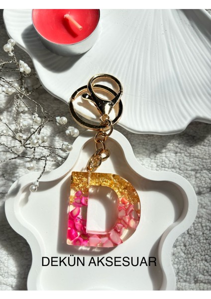 D Harfi Epoksi Pembe El Yapımı Anahtarlık