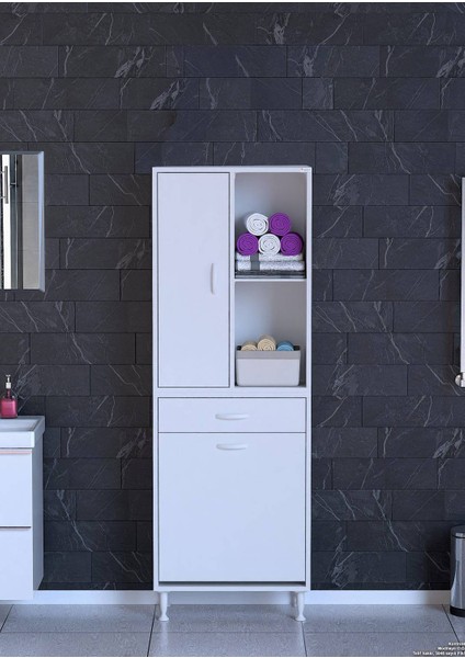 60x173x32,5 cm Çok Amaçlı Mutfak Dolabı – 1 Çekmece, 1 Kapak, 1 Sepetli Göz ve 4 Raflı