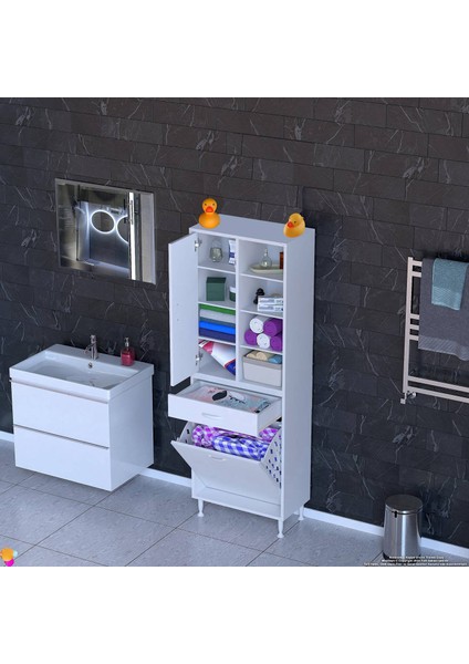 Asra 60X173X32,5 cm – 1 Çekmece, 1 Kapak, 1 Sepet Gözlü, 8 Raflı Çok Amaçlı Mutfak Dolabı fiyatları