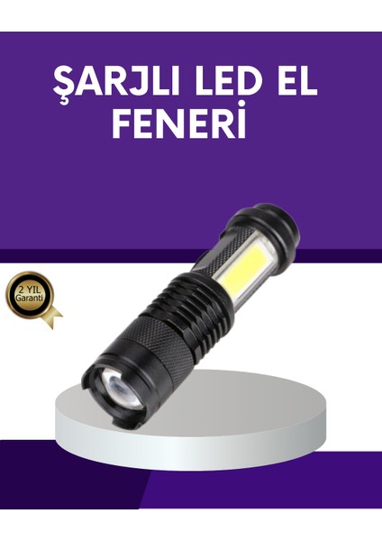 Allzey Şarjlı Mini LED El Feneri 2000 Lümen Su Geçirmez