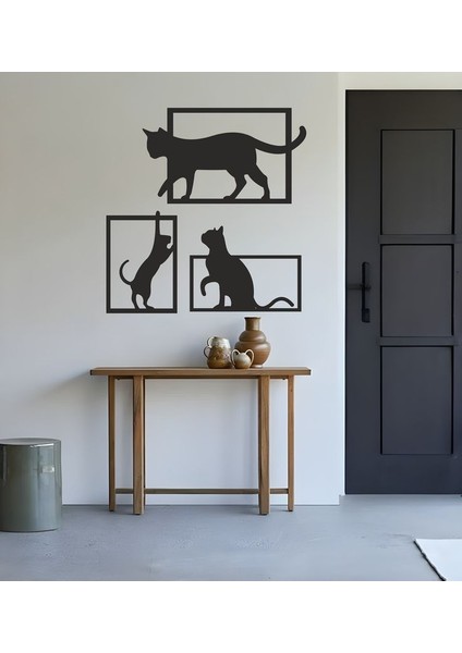 3 Parça Sevimli Kedi Figürlü Lazer Kesim Duvar Süsü