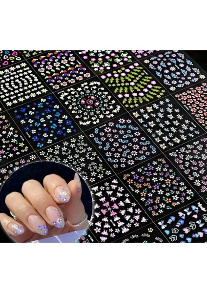 3 Adet Mini (6 x 5 Cm) Rastgele Desenli Kabartmalı Tırnak Süsleme Stickerı Nail Art Süslemeleri fiyatları