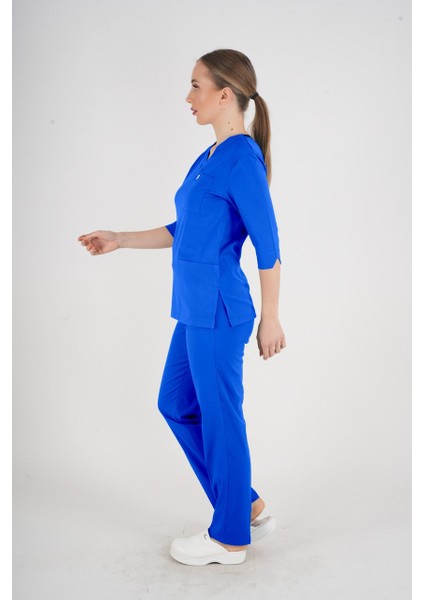 Unisex Saks Mavi Violet Model Scrubs Takım Doktor Hemşire Üniforması fiyatları
