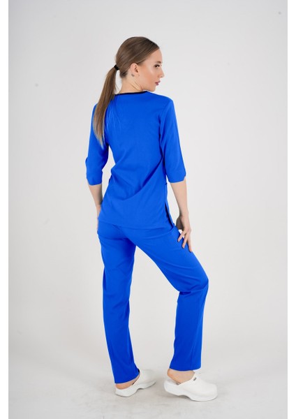 Unisex Saks Mavi Violet Model Scrubs Takım Doktor Hemşire Üniforması modelleri