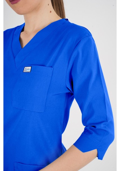 Unisex Saks Mavi Violet Model Scrubs Takım Doktor Hemşire Üniforması