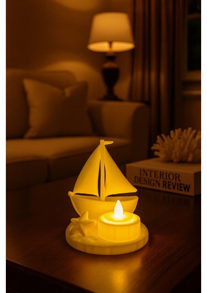 Yelkenli Mumluk Dekoratif Deniz Temalı Dekor Pilli Mum Ile Kullanım Ev Balkon Aksesuarları