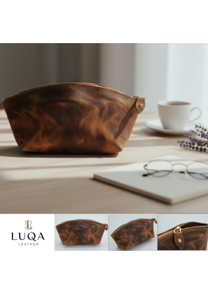 El Yapımı Lüks Hakiki Deri Makyaj Çantası | Çok Fonksiyonlu, Şık Seyahat Çantası, Kahverengi modelleri