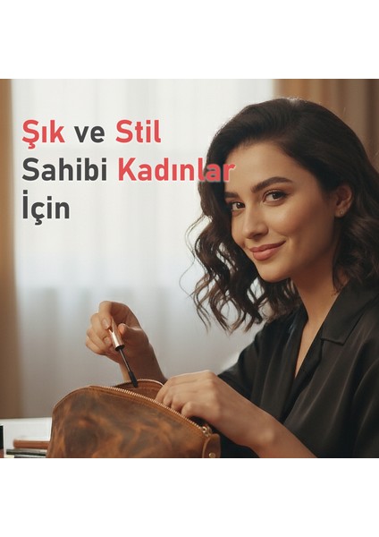 El Yapımı Lüks Hakiki Deri Makyaj Çantası | Çok Fonksiyonlu, Şık Seyahat Çantası, Kahverengi