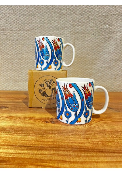 Mavi Lale Desenli 2’li Porselen Kupa Seti 350 ml Osmanlı Çini Motifli modelleri