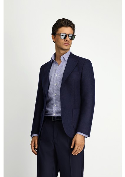Slim Fit Yünlü Armürlü Ceket