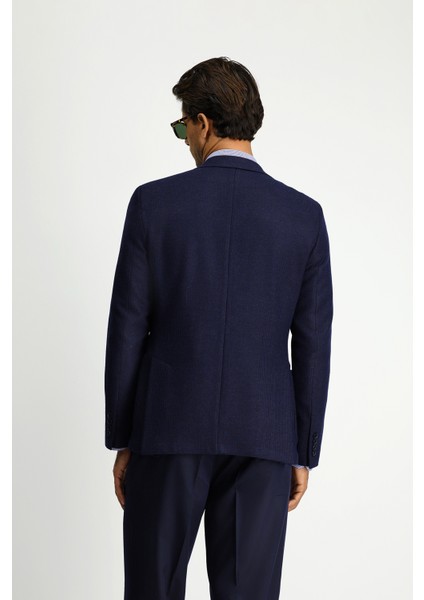 Slim Fit Yünlü Armürlü Ceket