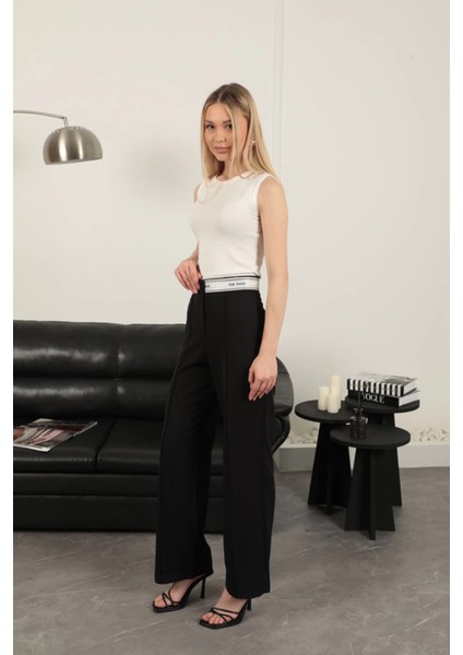 Atlas Kumaş Kemeri Taş Detaylı Pantolon-Siyah modelleri