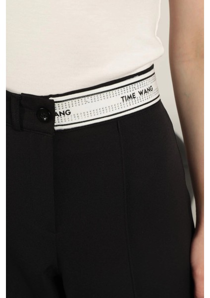 Atlas Kumaş Kemeri Taş Detaylı Pantolon-Siyah indirimleri