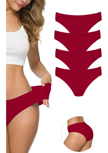 4 Adet Kadın Dikişsiz Lazer Kesim Esnek İz yapmayan Külot Bordo