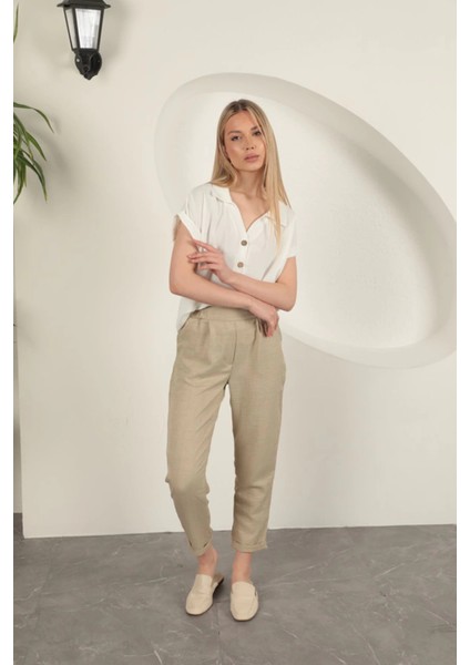 Sofia Keten Duble Paça Kadın Pantolon-Taş fiyatları