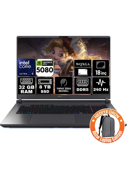 Rog Strıx G18 Intel Core Ultra 9 275HX 32GB 8tb SSD Rtx 5080 16GB 18" Wqxga 240Hz 2.5k Windows 11 Pro Taşınabilir Bilgisayar G815LW-S9129-A4