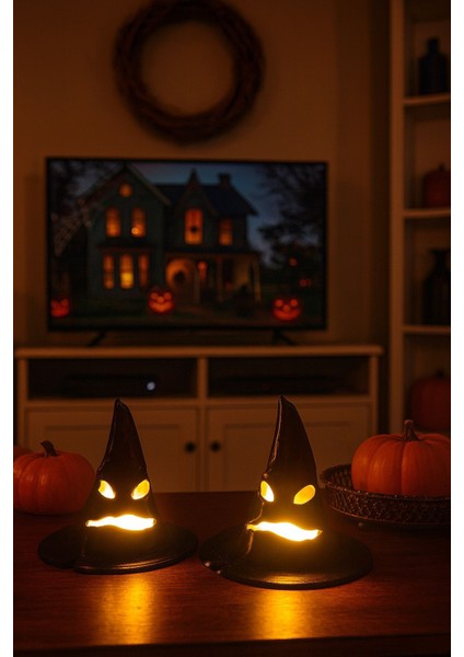 Korku Şapka Figrülü Pilli Mum Ile Kullanım Dekoratif Aksesuar Masaüstü Obje Halloween Süs