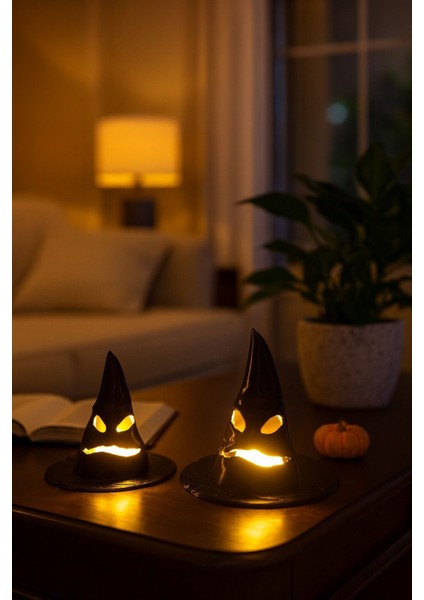 Korku Şapka Figrülü Pilli Mum Ile Kullanım Dekoratif Aksesuar Masaüstü Obje Halloween Süs fiyatları