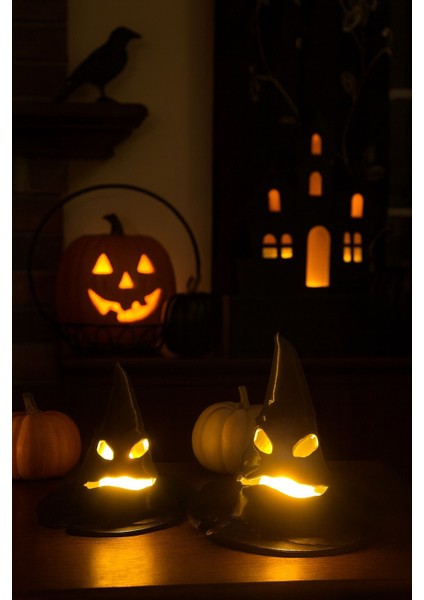 Korku Şapka Figrülü Pilli Mum Ile Kullanım Dekoratif Aksesuar Masaüstü Obje Halloween Süs modelleri