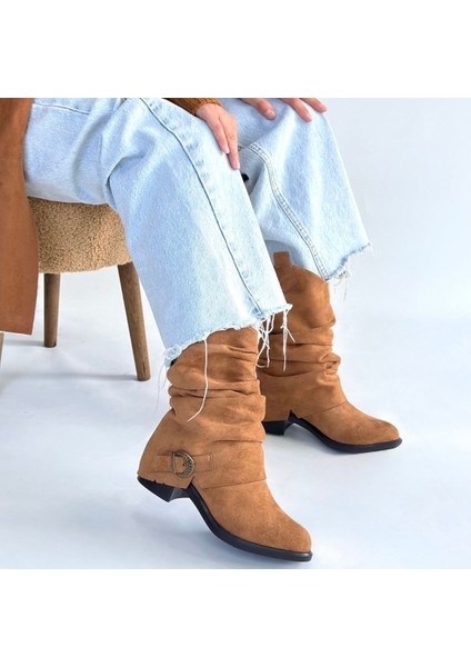 Körüklü Topuklu Çizme Süet Taba Topuk Boyu 3 cm fırsatları