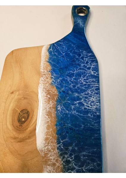 Doğal Ceviz Ağacından Özel Tasarım Epoksi Sunumluk & Mavi -Beyaz fiyatları