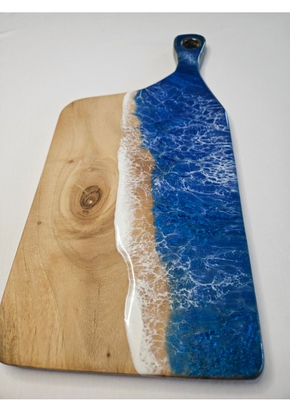 Doğal Ceviz Ağacından Özel Tasarım Epoksi Sunumluk & Mavi -Beyaz