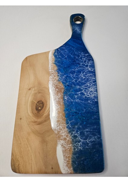 Doğal Ceviz Ağacından Özel Tasarım Epoksi Sunumluk & Mavi -Beyaz