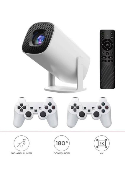 Max Mini Beyaz Taşınabilir Retro Video Konsolu Android Akıllı Projektör Projeksiyon P30