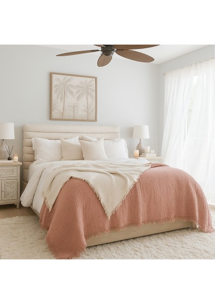 HB&Victory Müslin 6 Katlı %100 Pamuk Yorgan Açık Somon Renk Tek Kişilik 170X260 Cm.