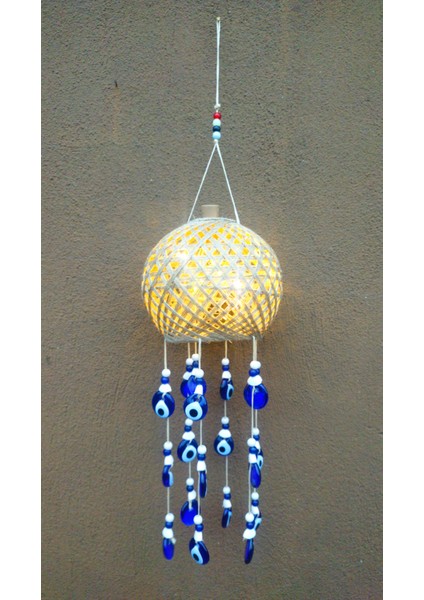 LED Işıklı 19 Adet Nazar Boncuğu 73 cm Rüzgar Çanı Duvar Bahçe Balkon Süsü Ev Dekor Hediyelik Eşya