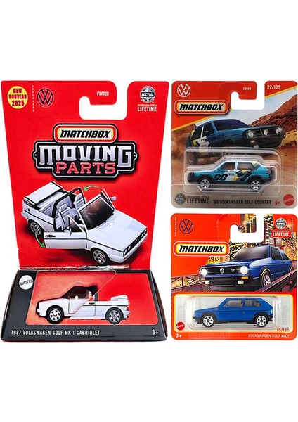 3 Model Set - Matchbox 1987 Volkswagen Golf Mk 1 Cabriolet & '90 Volkswagen Golf Country & Golf Mk1