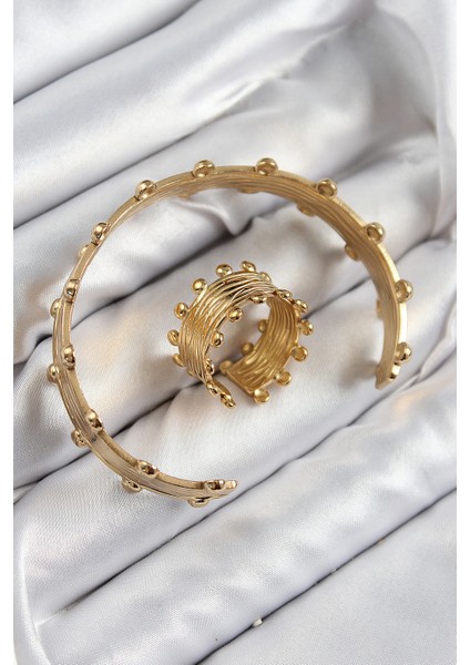 Pirinç Topcuk Model Gold Renk Bileklik Yüzük Set - TJ-BB7602 fiyatları
