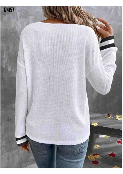 Kadın Uzun Kollu V Yakalı Waffle Bluz, Kırmızı Gül Figürlü Kolye Hediye fiyatları