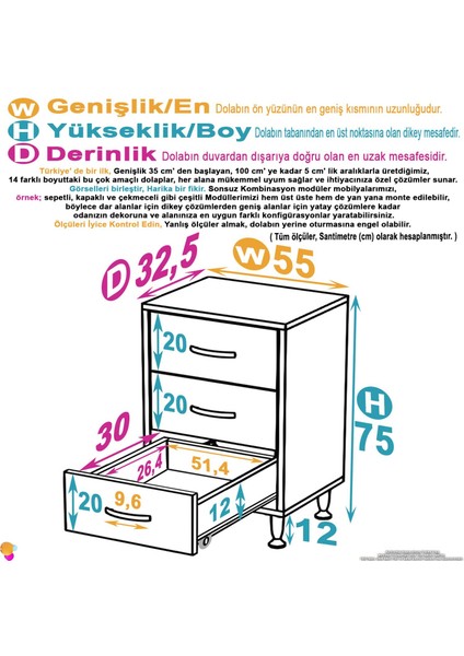Asra 55X75X32,5 Cm’ Lik 3'lü Çekmece Dolap Mutfak Dolabı Çok Amaçlı Dolap fiyatları