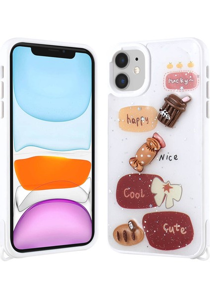 Apple iPhone 11 Kılıf Parlayan Simli Kabartma Figürlü Cevze Kapak