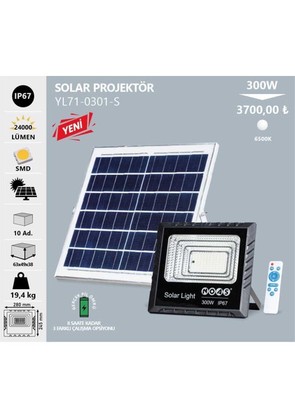 300W Solar Projektör Beyaz YL71-0301-S fiyatları