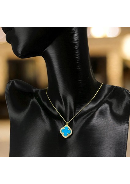 925 Ayar Gümüş Altın Kaplama Gökyüzü Yoncası Van Cleef Zirkon Taşlı Kolye Kadın modelleri