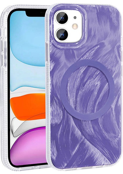 Apple iPhone 11 Kılıf M-Safe Şarj Özellikli Fırça Boya Desenli Palet Kapak fiyatları
