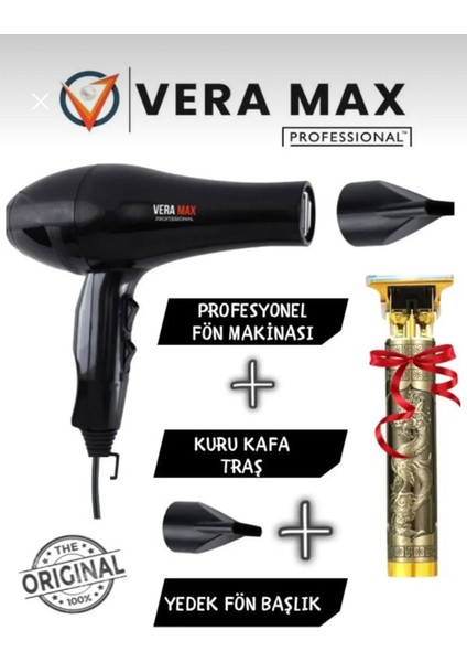 Profesyonel Kuaför Saç Kurutma Düzleştirici Fön Makinesi 2500W & Kuru Kafa Traş Makinesi FD-8212