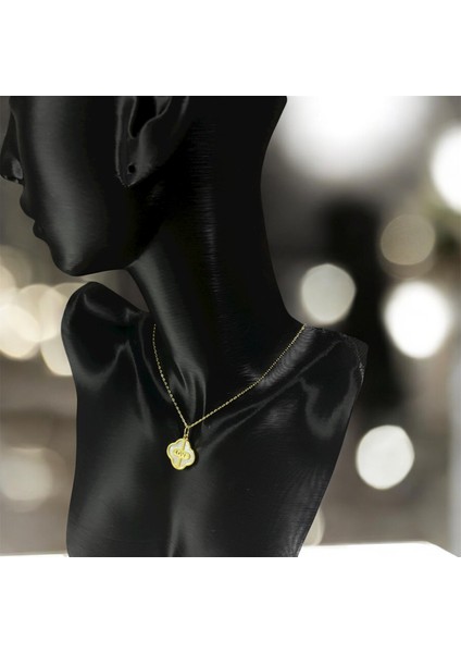 925 Ayar Gümüş Altın Kaplama Love Yazılı Yonca Van Cleef Kadın Kolye