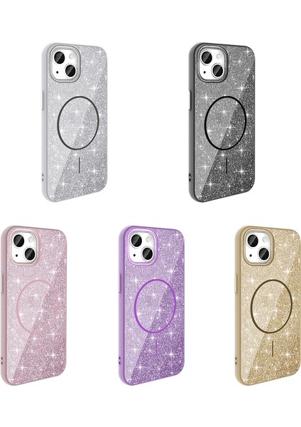 Apple iPhone 13 Kılıf M-Safe Şarj Özellikli Parlayan Simli Okso Kapak modelleri