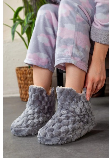 Kadın Sıcak Astarlı Panduf Ev Botu Ev Ayakkabısı Kalın Hafif Tabanlı