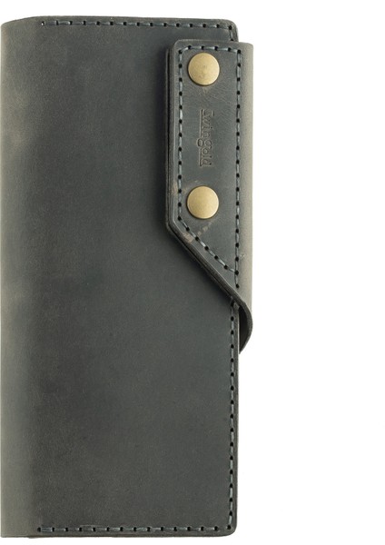 Isme Özel Dikey Çıtçıtlı Uzun Cüzdan - %100 Crazy Deri - A010002 - Antrasit