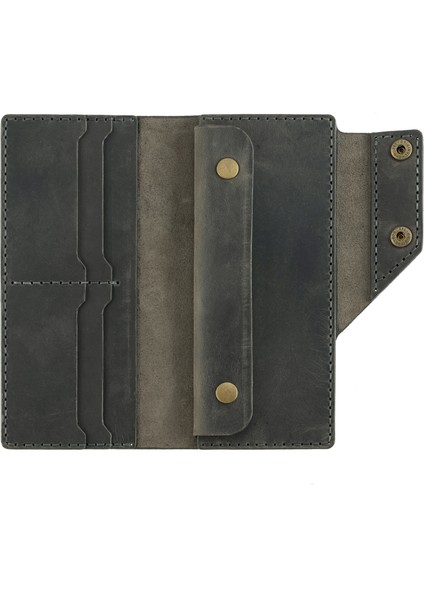 Isme Özel Dikey Çıtçıtlı Uzun Cüzdan - %100 Crazy Deri - A010002 - Antrasit fiyatları