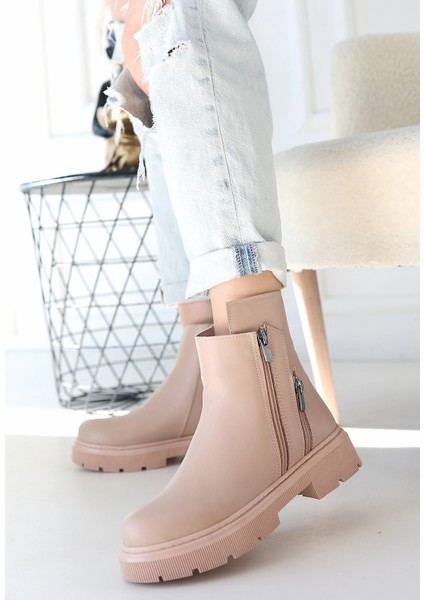 Menta Bej Cilt Fermuar Aksesuarlı Bot fiyatları