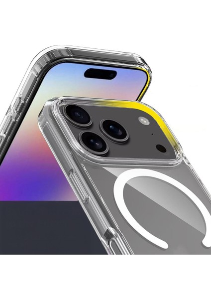 iPhone 17 Pro Max Uyumlu Kılıf M-Safe Şarj Özellikli Şeffaf Sert Pc Zore Embos Kapak + Hayalet Ekran Koruyucu fiyatları