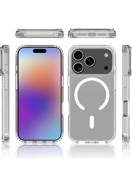 iPhone 17 Pro Max Uyumlu Kılıf M-Safe Şarj Özellikli Şeffaf Sert Pc Zore Embos Kapak + Hayalet Ekran Koruyucu modelleri