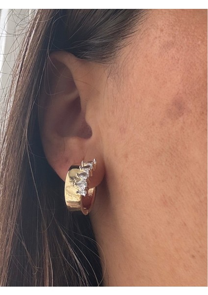 Damla Taşlı Kalın Halka Küpe