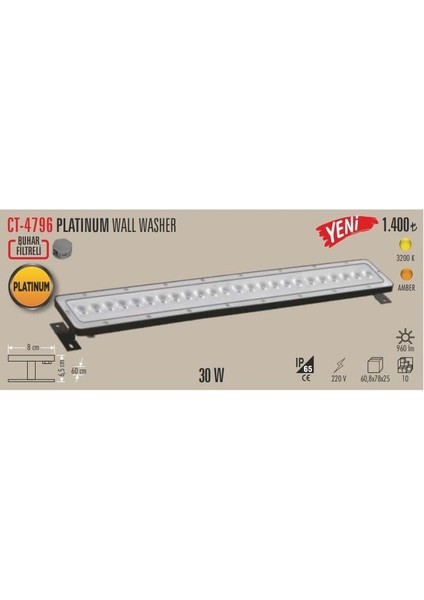 CT-4796 30W 60CM Buhar Filtreli Wallwasher Günışığı